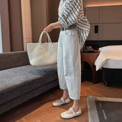 春夏新款阔腿牛仔裤女八分高腰