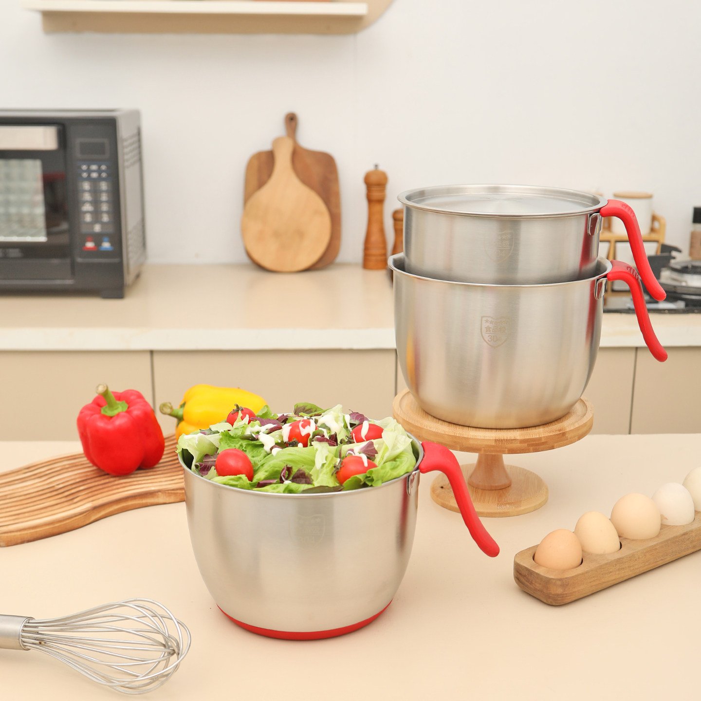 304不锈钢带长手柄打蛋盆做蛋糕打发奶油加深防溅带硅胶烘焙工具