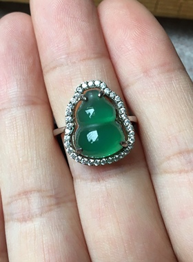 925银镶绿玉髓葫芦戒指 清货