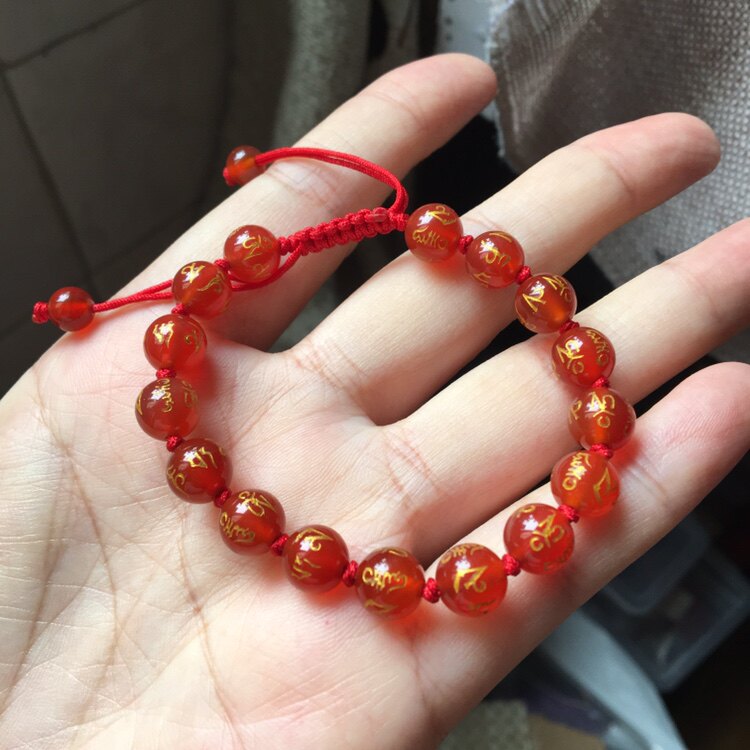 手工编绳红玛瑙红绳手链　编织手绳女款黑玛瑙手饰