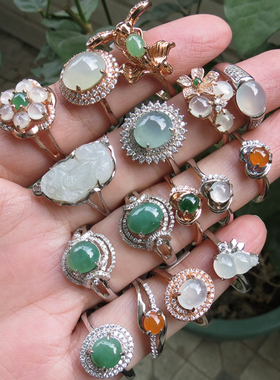 玉石天然翡翠a货礼品银戒指