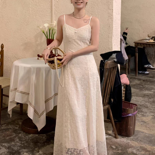 大码女装法式温柔蕾丝吊带连衣裙