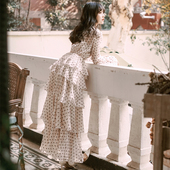 2025春秋复古流行法式 大码 女装 加肥高腰显瘦遮肚雪纺超仙连衣长裙