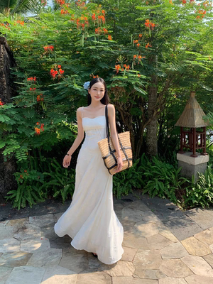 大码女装复古甜美吊带连衣裙