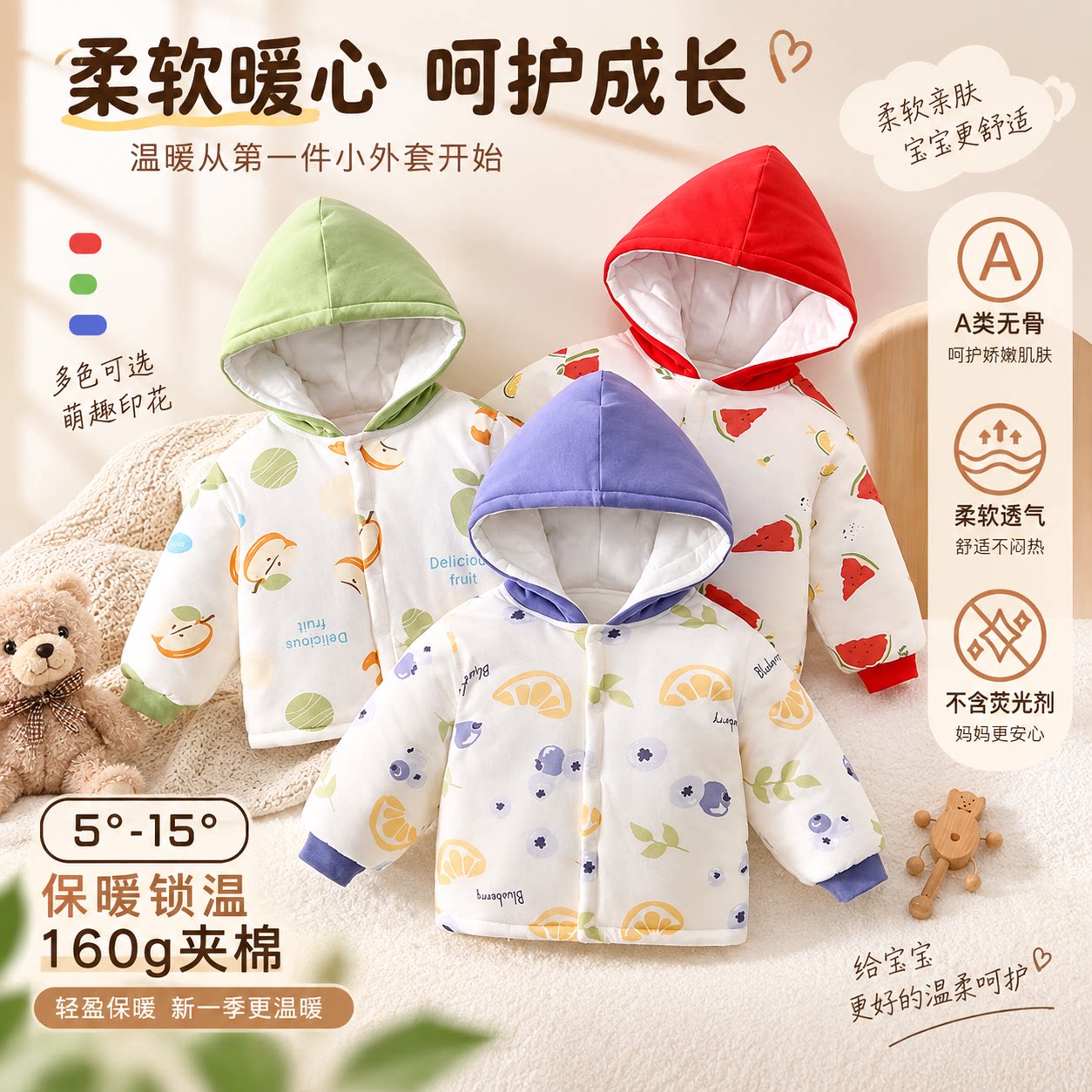 儿童夹棉保暖外套外出连帽上衣