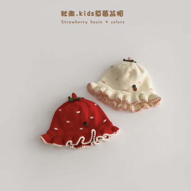 女童帽子秋冬季甜美草莓针织盆帽保暖防风宝宝新款毛线出游渔夫帽,童装/婴儿装/亲子装,帽子,淘宝优惠券,粉丝福利购,淘宝优惠卷
