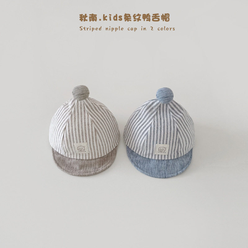 宝宝帽子春秋新款球球条纹鸭舌防晒帽儿童遮阳帽休闲百搭流遮阳帽