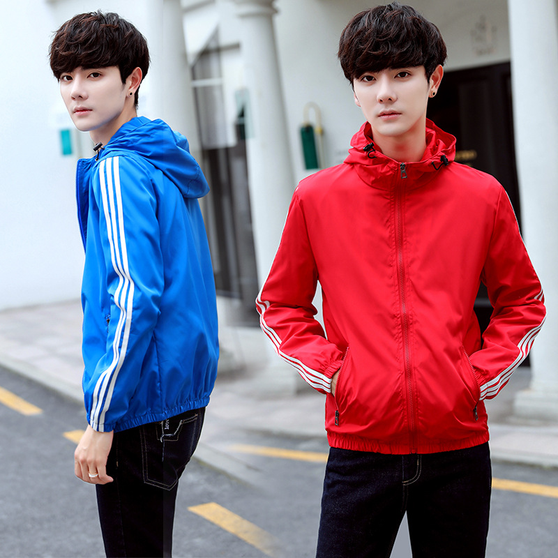 三杠运动情侣大码休闲薄风衣外套