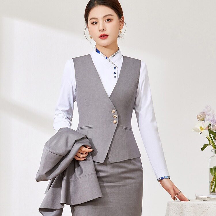 灰色职业装马甲套装女气质女神范珠宝店酒店前台售楼部物业工作服