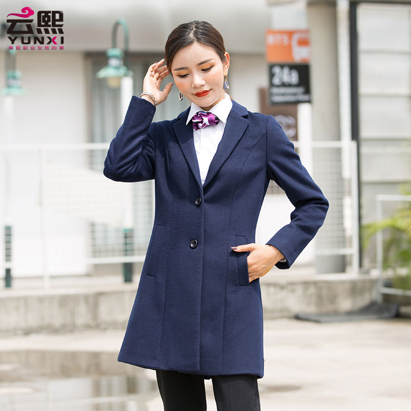 冬季新款女职业装毛呢大衣中长款售楼部4S店物业客服加厚工作服