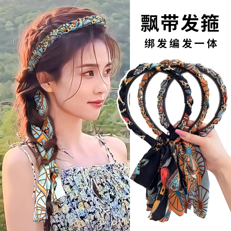 发箍飘带绑发一体发捆女2024新款夏款编发长发带女款头箍发卡头饰