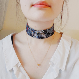 暗黑禁欲风项链颈圈宽边遮颈纹疤痕颈链CHOKER夏新品透气棉麻颈饰