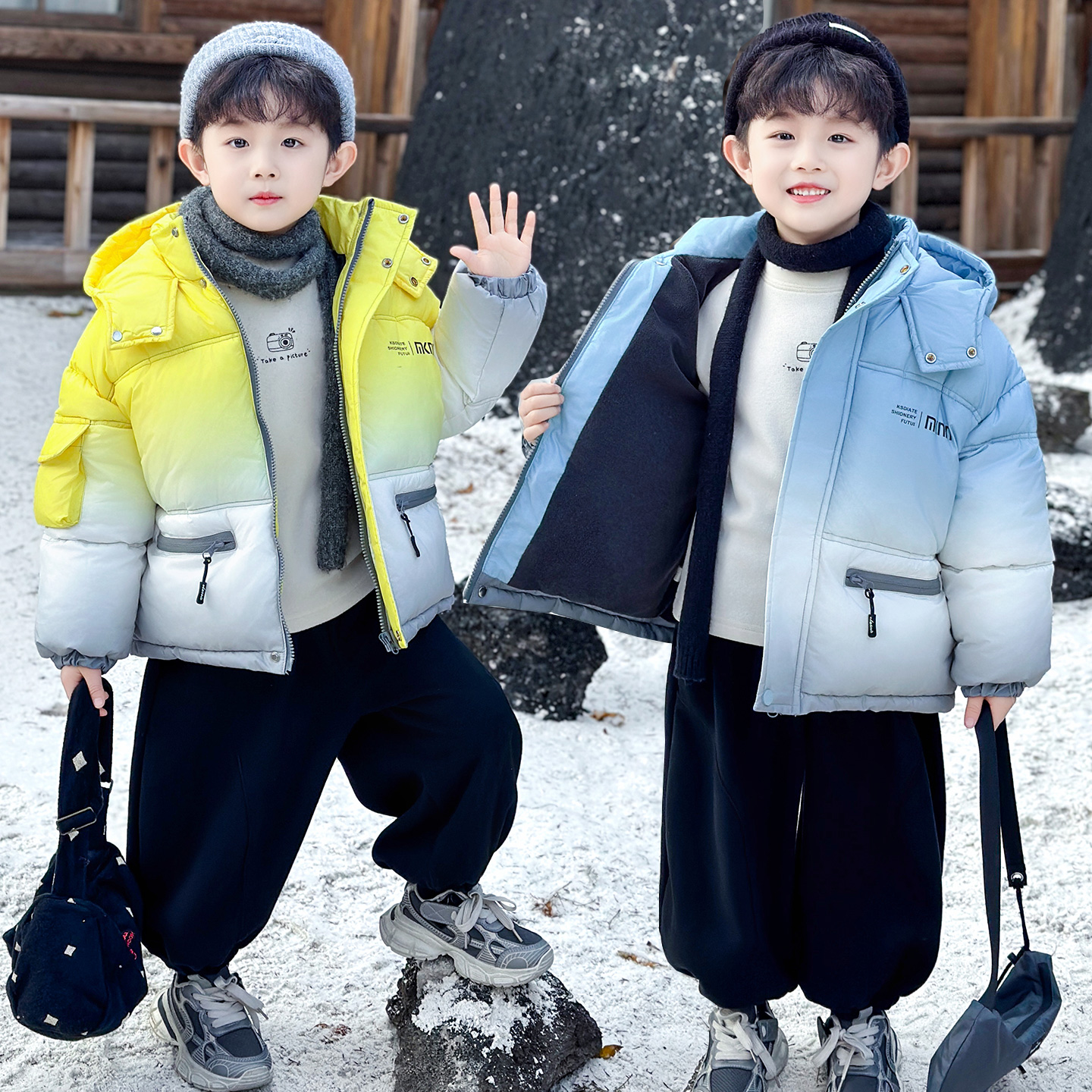 儿童羽绒棉服男童冬季2025新款洋气加绒加厚棉衣外套宝宝冬装棉袄