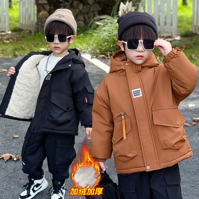 男童加绒加厚派克服外套秋冬2025新款帅气时髦宝宝儿童冬装冲锋衣