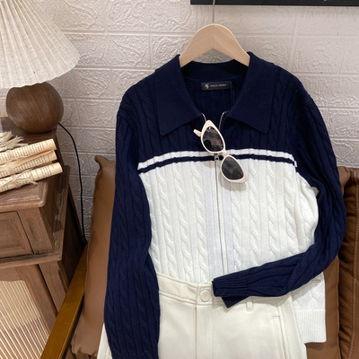 保罗彼得专柜正品女士翻领长袖针织开衫拉链保暖舒适JAECZ00240