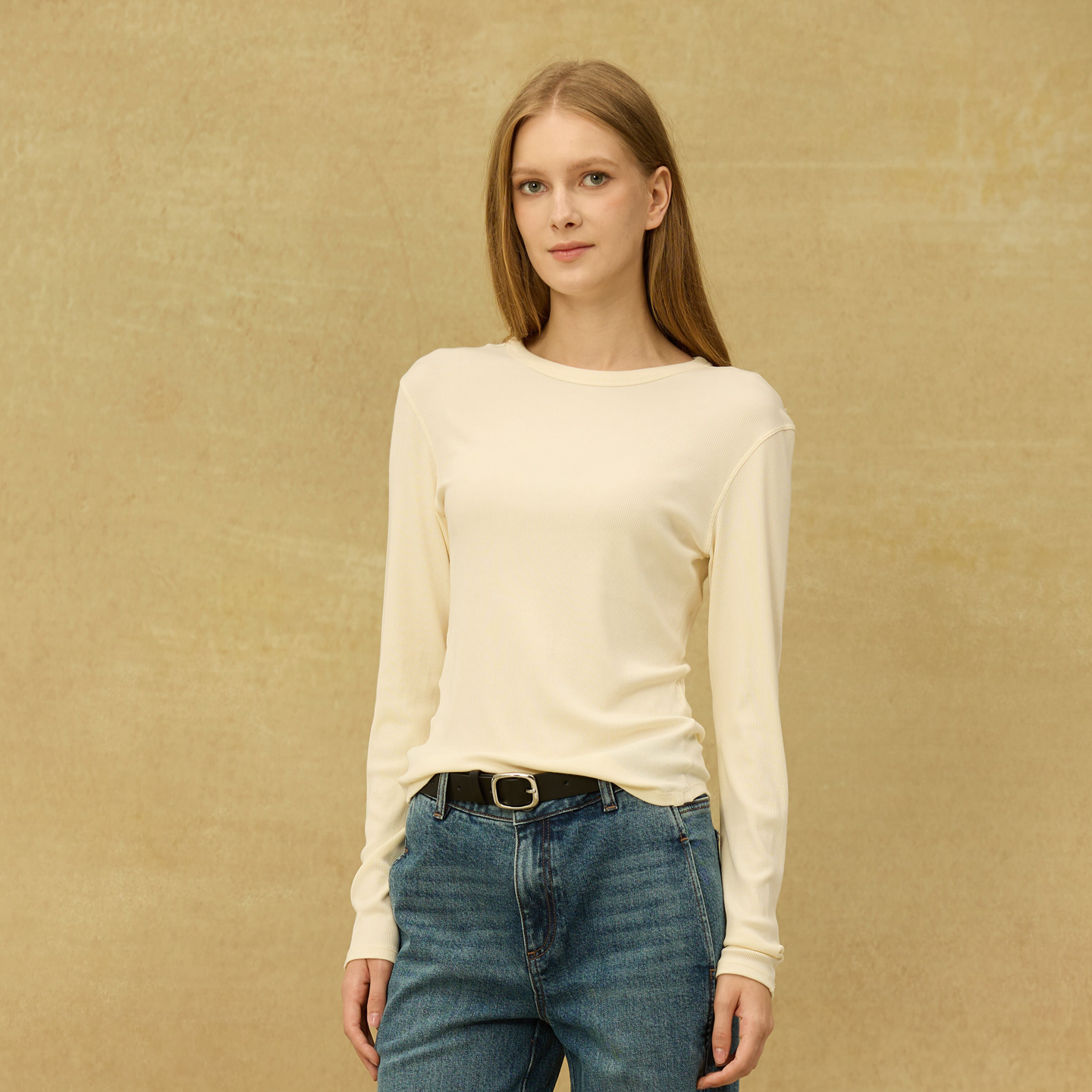 女式圆领长袖T恤修身打底衫洋气