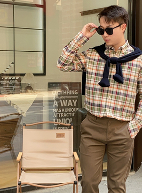 保罗彼得专柜正品全棉男格子衬衫长袖CBDA59020春秋新款时尚休闲