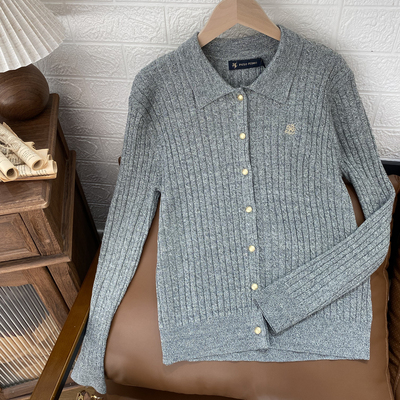 女士针织衫开衫翻领绞花短外套