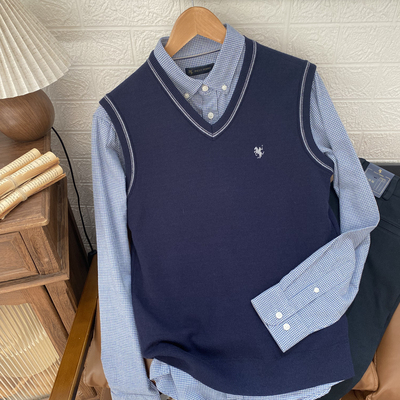 保罗彼得专柜正品男士V领针织背心加绒舒适保暖简约MMECB00031