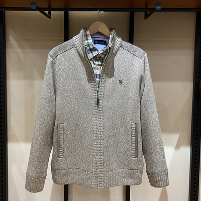 保罗彼得男士加绒针织开衫立领