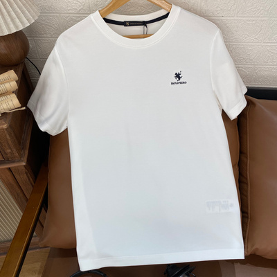 男士夏季新款圆领短袖百搭桑蚕丝白色T恤保罗彼得舒适TBFBT00910