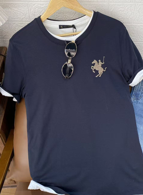 保罗彼得专柜同款新款男式圆领T恤纯棉透气刺绣凉感短袖TBEB53181