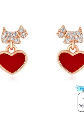 法兰西AG瑷嘉沙925银爱心锆石小狗耳钉轻奢百搭红心耳饰气质心形