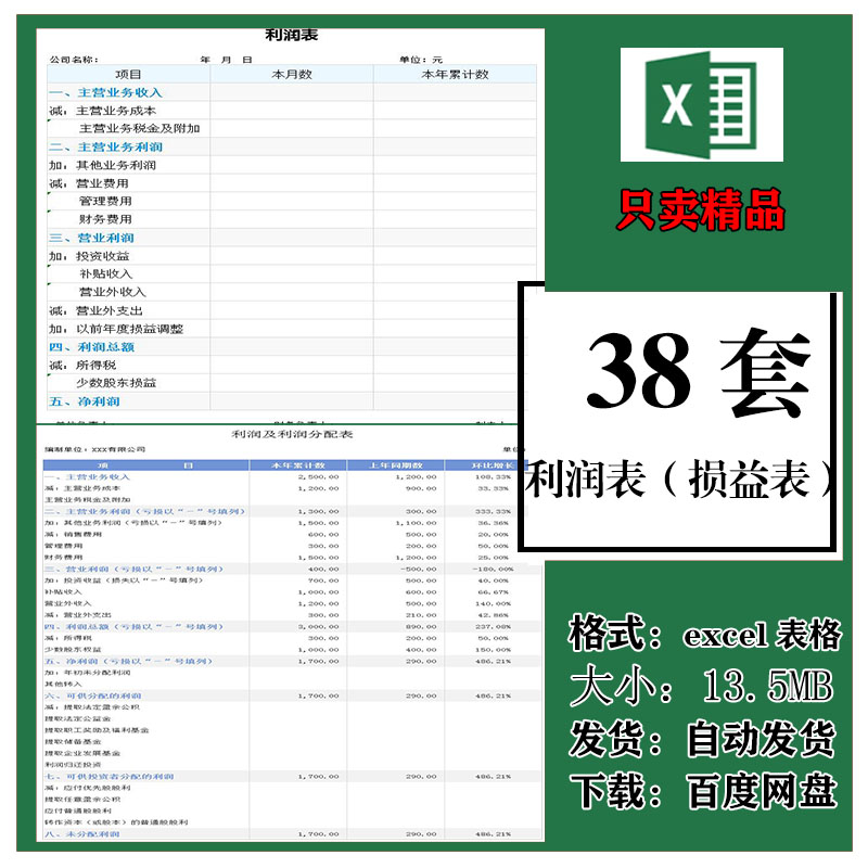 财务利润表 会计损益报表 带公式自动计算统计 excel表格电子模板