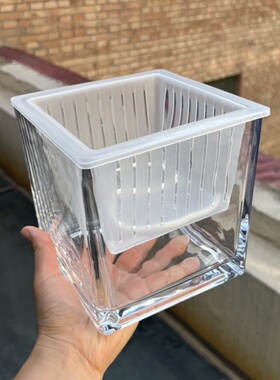 厂家直销正方形玻璃花瓶水培绿萝铜钱草红掌白掌植物透明插花摆件