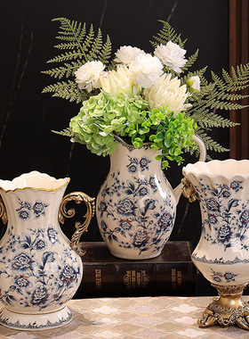 美式欧式轻奢裂纹陶瓷花瓶创意家居复古装饰客厅插花玄关欧式摆件