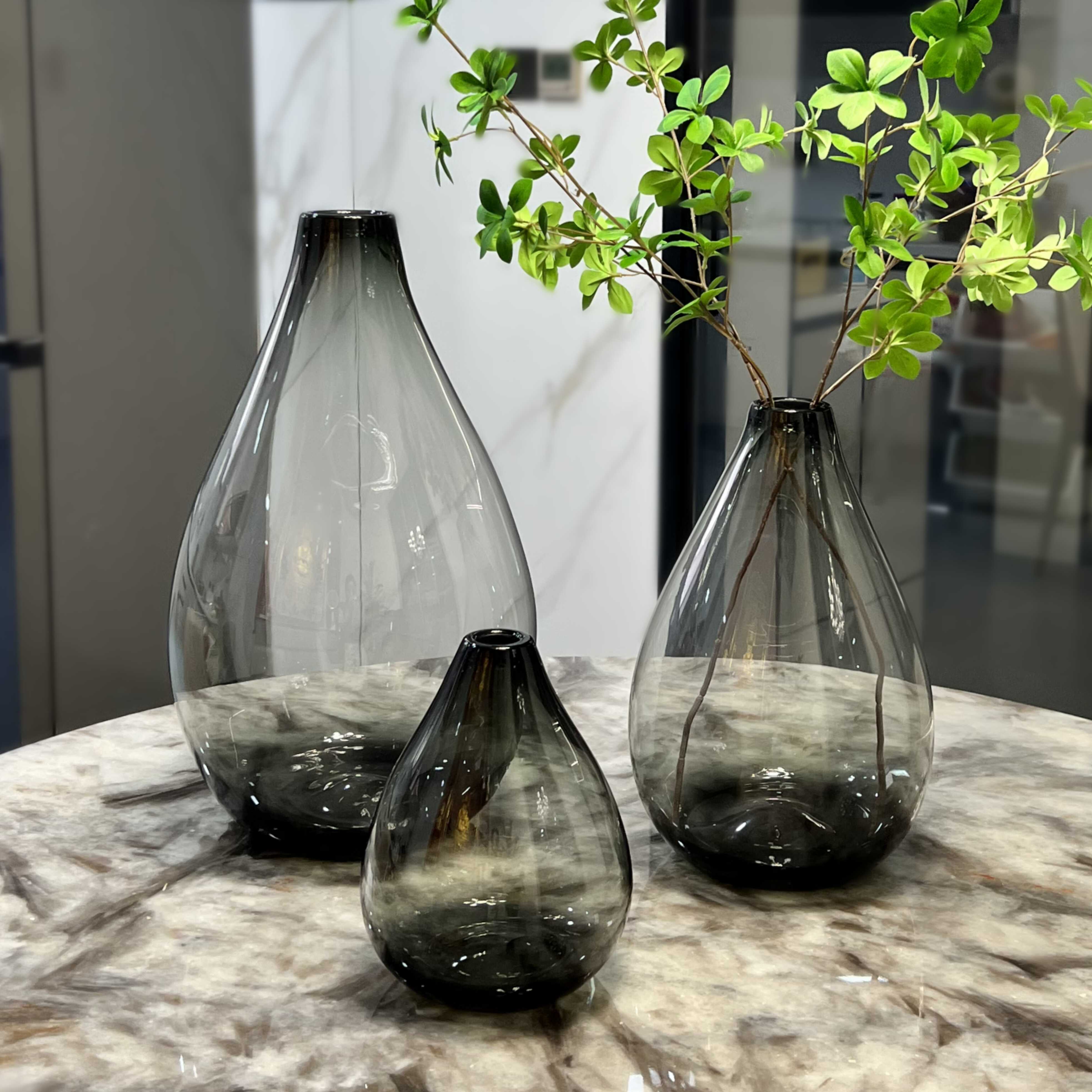 吊钟大肚马醉木灰色玻璃花瓶原色