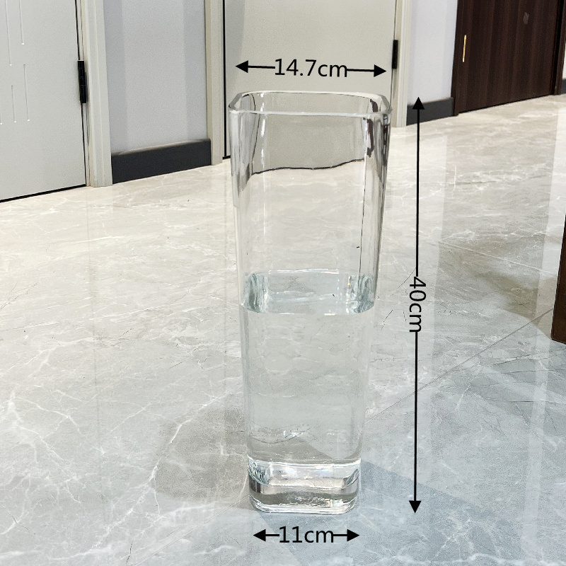 加厚落地锥形方形玻璃花瓶透明插花水养水培富贵竹客厅摆件花器