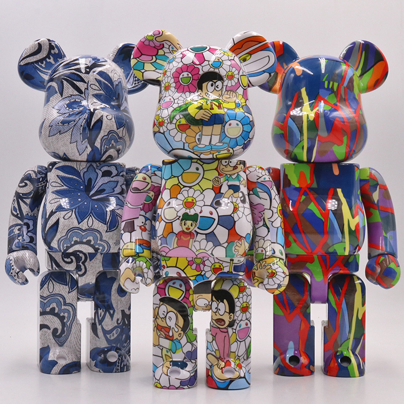潮玩bearbrick盲盒暴力熊积木熊 青花瓷kaws联名公仔手办模型摆件