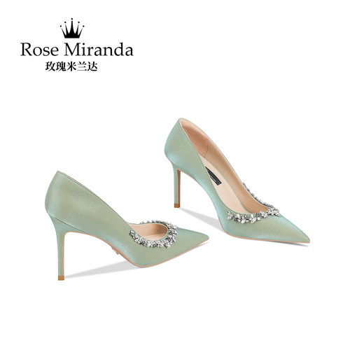 玫瑰米兰达RoseMiranda高跟鞋国风浅绿色尖头细跟气质单鞋