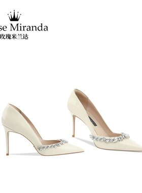 RoseMiranda玫瑰米兰达纪念时刻高跟鞋米白色细跟配裙子气质单鞋
