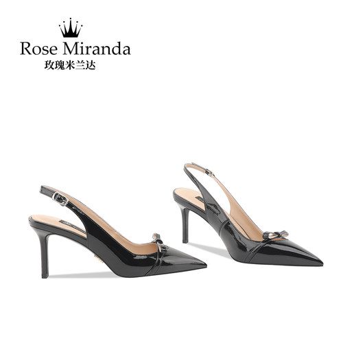 玫瑰米兰达RoseMiranda高跟鞋黑色后空一字带细跟凉鞋