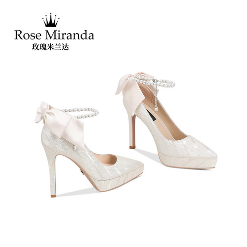 玫瑰米兰达RoseMiranda纪念时刻高跟鞋真丝蝴蝶结宴会婚鞋防水台