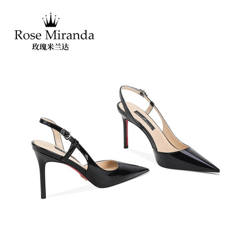 玫瑰米兰达RoseMiranda高跟鞋夏季黑色细跟后空包头凉鞋女