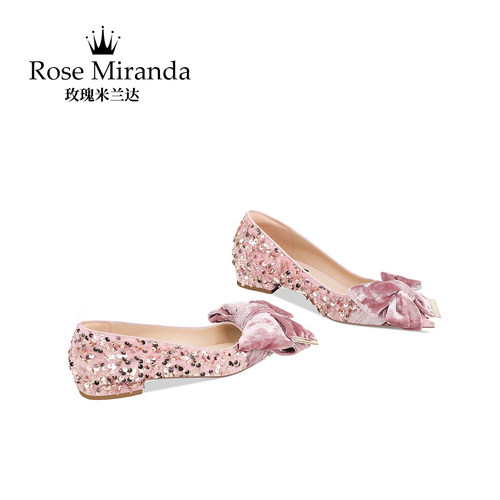 玫瑰米兰达RoseMiranda平底鞋浅粉色玛丽珍尖头细跟单鞋女