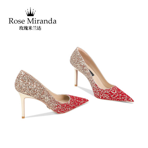玫瑰米兰达RoseMiranda高跟鞋拼色尖头细跟单鞋一脚蹬婚鞋