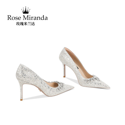 玫瑰米兰达RoseMiranda纪念时刻高跟鞋银白色婚礼婚鞋水钻单鞋
