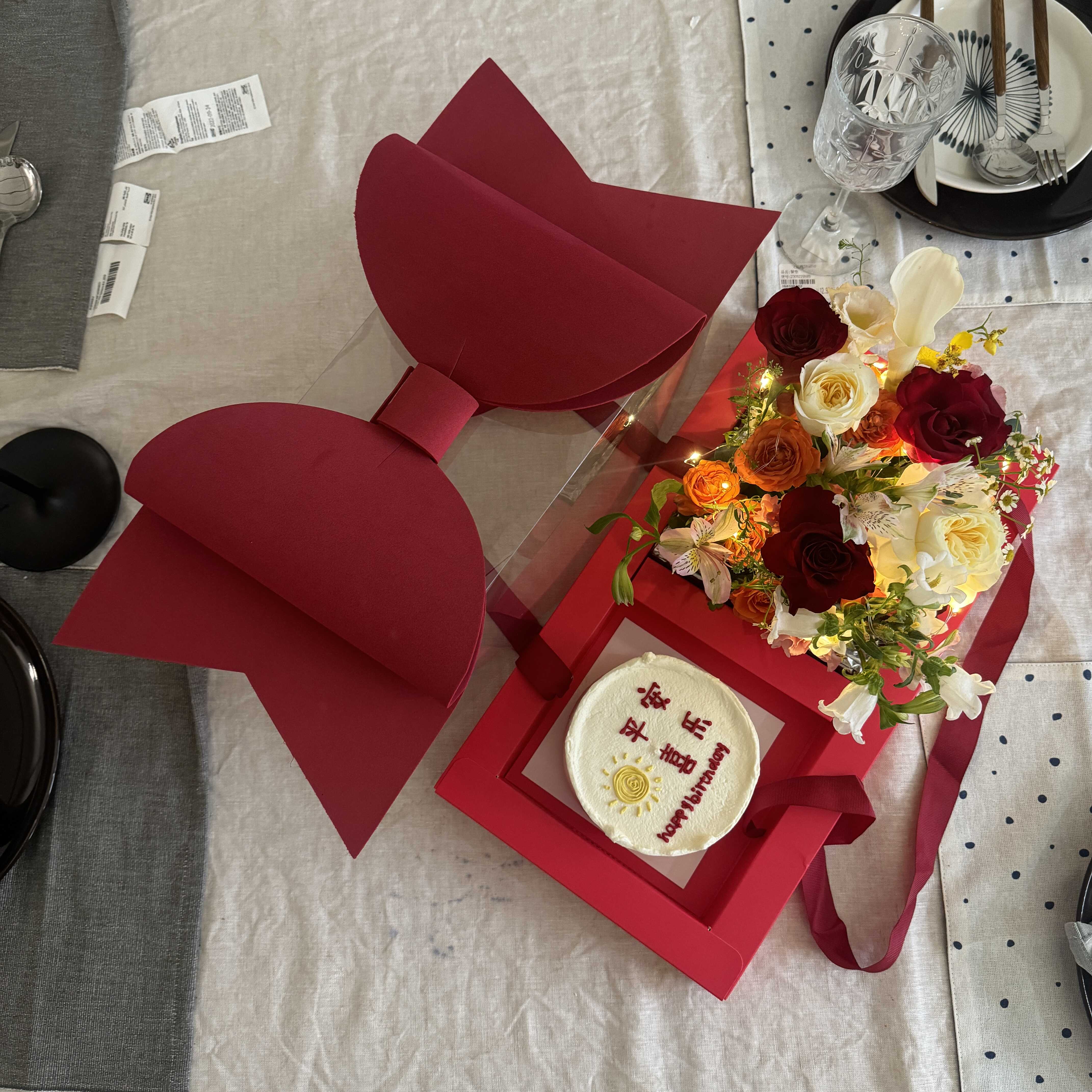 透明蝴蝶结鲜花蛋糕盒网红水果花盒生日蛋糕礼盒月饼盒烘焙手提袋