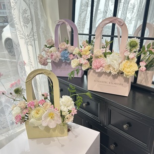 手提花篮纸质diy花艺课插花盒鲜花手提袋教师节花盒花艺插花材料