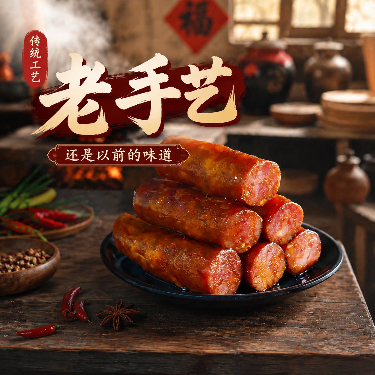 农村号麻辣香肠湖北恩施特产正宗土家自制火炕烟熏腊肉腊肠肉肠