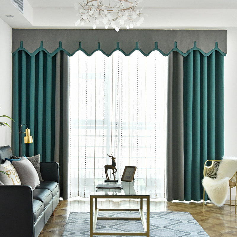 奶油色复古简约轻奢加厚纯色拼接定型遮光窗帘布客厅卧室阳台成品