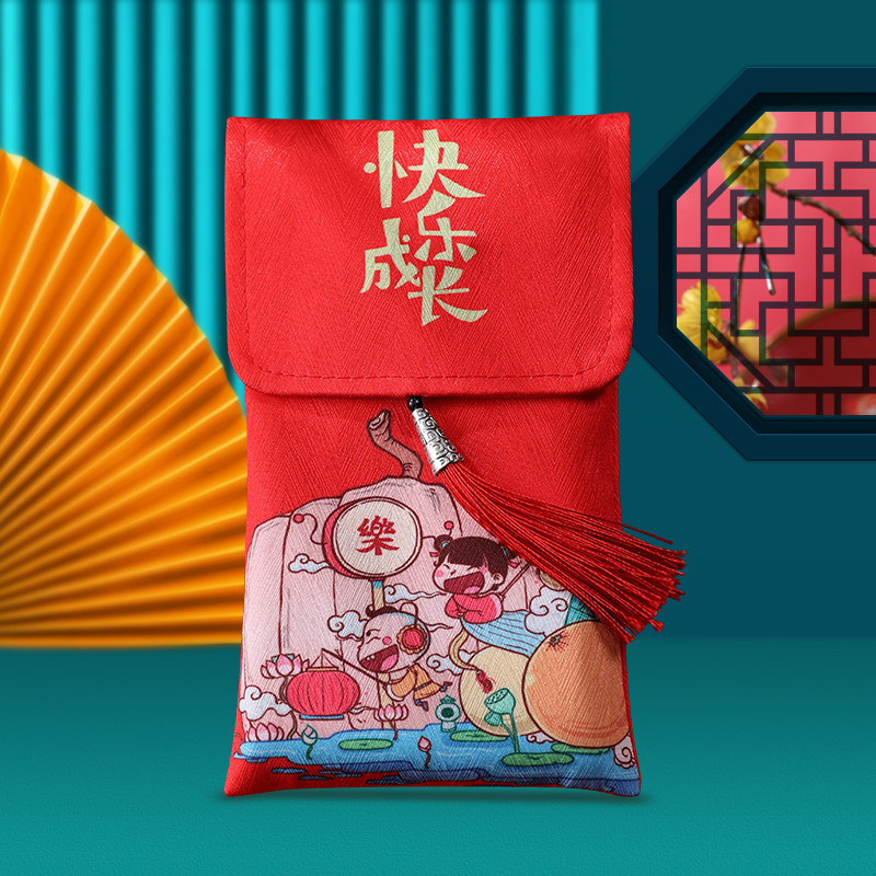 2023新款新年个性创意斜挎挂绳红包封利是封满月过年万元红包布袋