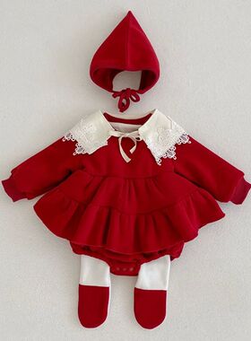 Christmas Red Newborn Baby Girl Bodysuits Dress Autumn Winte