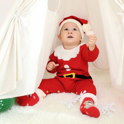 Christmas Infant Baby Knit Rompers+Hat Set For Baby Boys Jum