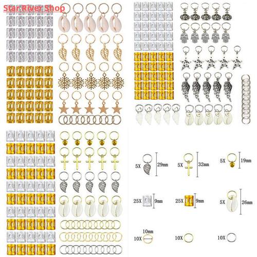 80/90/100pcs Metal African Hair Rings Beads Cuffs Tubes Char