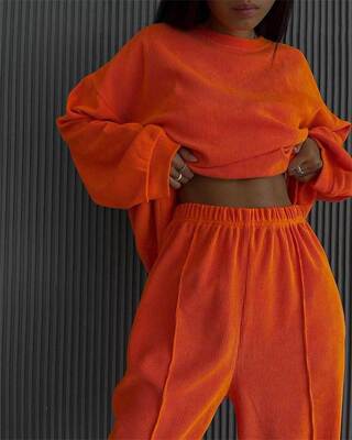 2022 Corduroy Sweater Shirt Jacket Pants 2 Piece Set Women